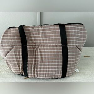 Checkered Taupe Pet Carrier Tote with Black Straps